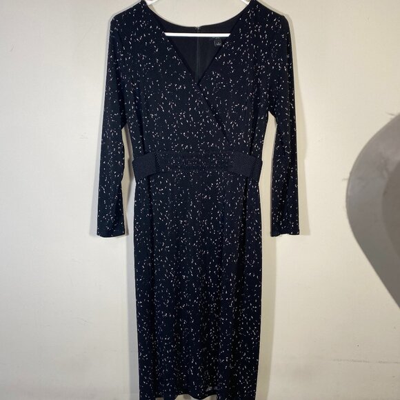 Ann Taylor: Black V-Neck Dressy Dress with Scattered White Dots - Size 2 - Picture 1 of 4
